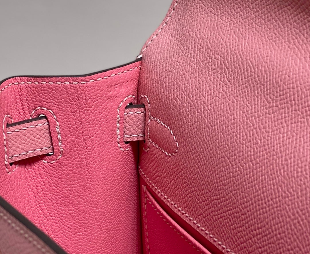 KELLY MINI 20 BAG IN ROUGE PINK CALFSKIN WITH GOLD HARDWARE