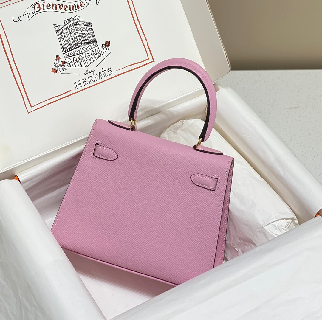 KELLY MINI 20 BAG IN BABY PINK CALFSKIN WITH GOLD HARDWARE