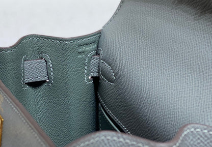 KELLY MINI 20 BAG IN SHARK GRAY CALFSKIN WITH GOLD HARDWARE