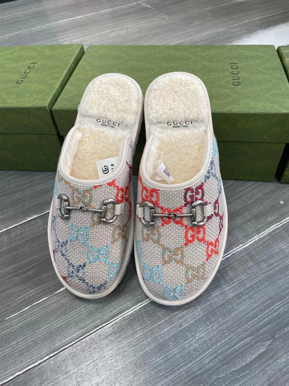 GG SUPREME MULE IN COLORFUL CANVAS AND WOOL LINING