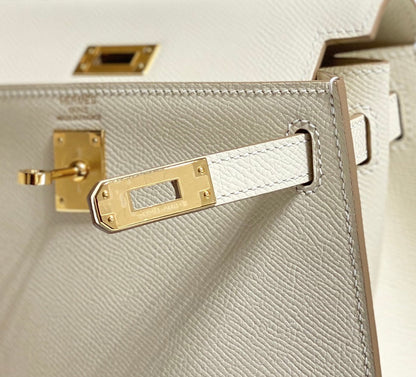 KELLY MINI 20 BAG IN WHITE CALFSKIN WITH GOLD HARDWARE