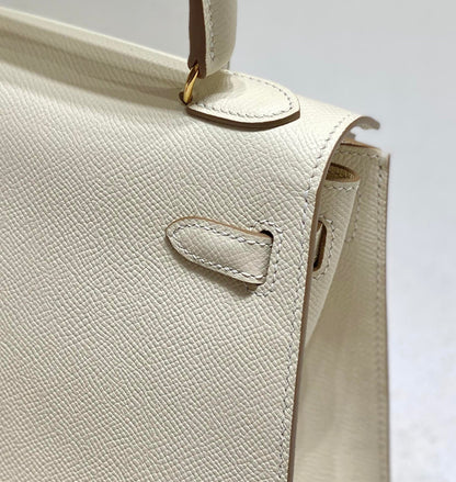 KELLY MINI 20 BAG IN WHITE CALFSKIN WITH GOLD HARDWARE