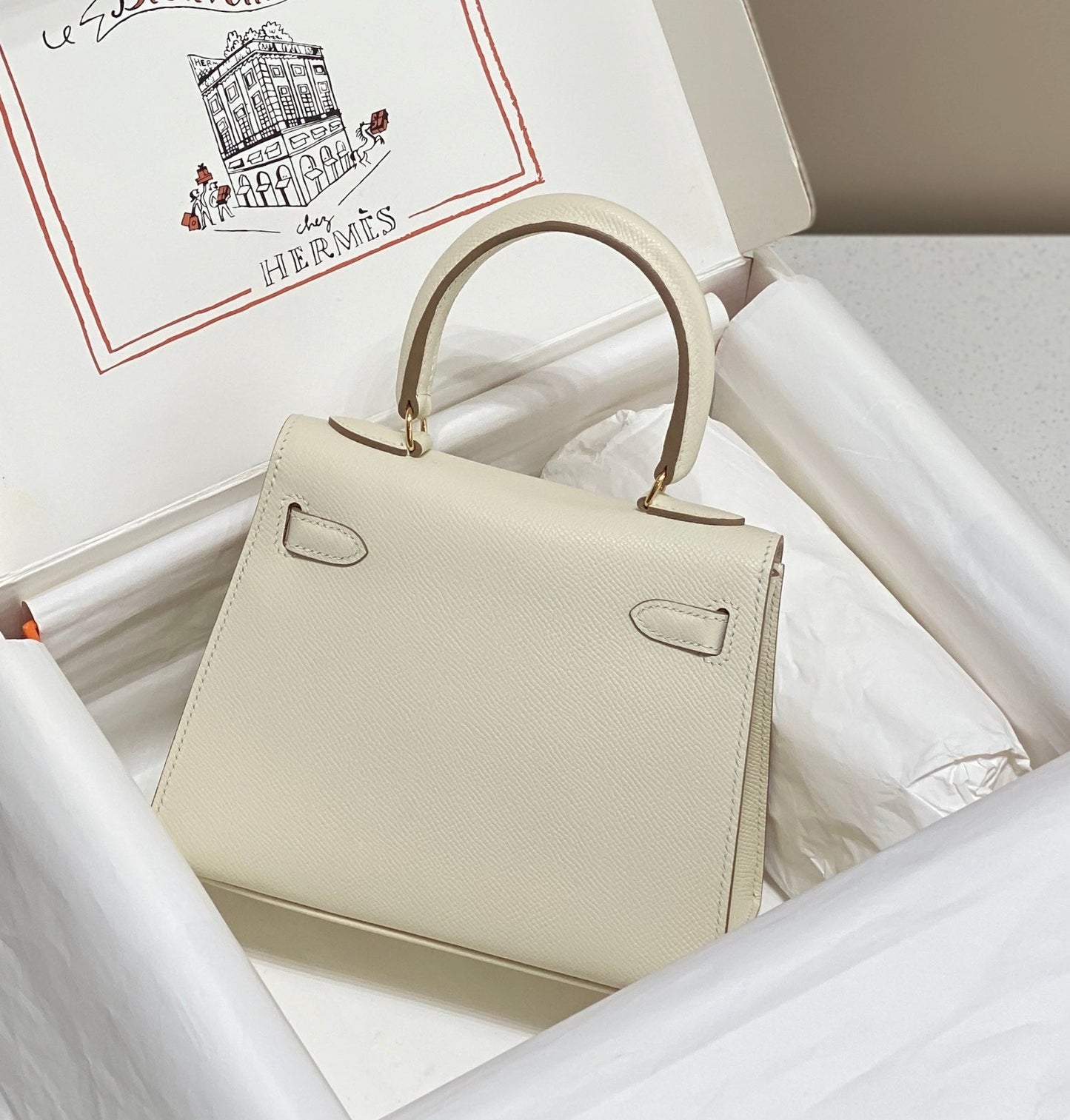 KELLY MINI 20 BAG IN WHITE CALFSKIN WITH GOLD HARDWARE