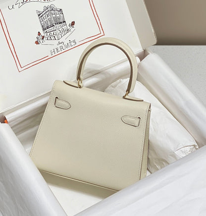 KELLY MINI 20 BAG IN WHITE CALFSKIN WITH GOLD HARDWARE
