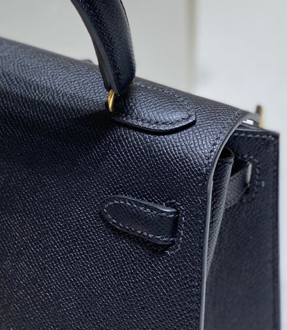 KELLY MINI 20 BAG IN BLACK CALFSKIN WITH GOLD HARDWARE