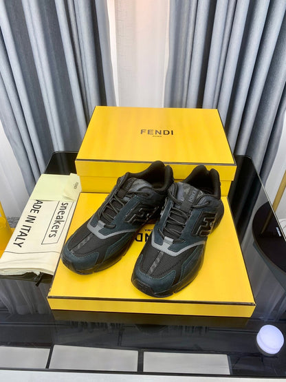 FENDI FASTER TRAINER IN BLACK CALFSKIN AND SUEDE