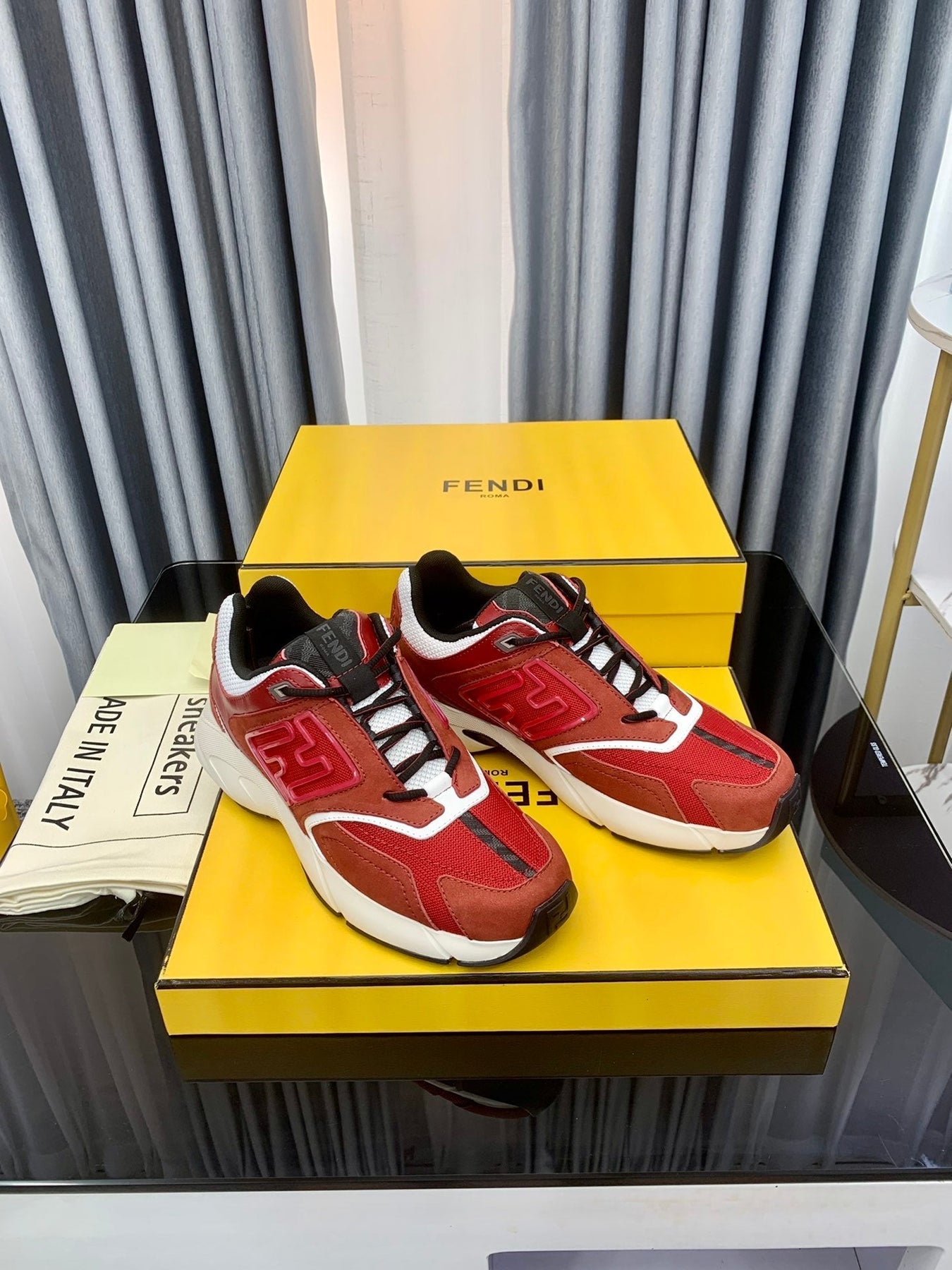 FENDI FASTER TRAINER IN BURGUNDY RED SUEDE AND CALFSKIN