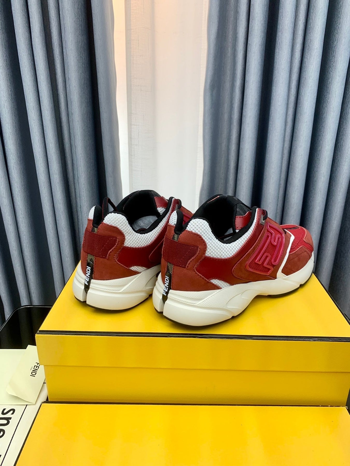 FENDI FASTER TRAINER IN BURGUNDY RED SUEDE AND CALFSKIN