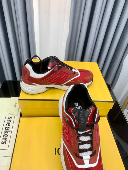 FENDI FASTER TRAINER IN BURGUNDY RED SUEDE AND CALFSKIN