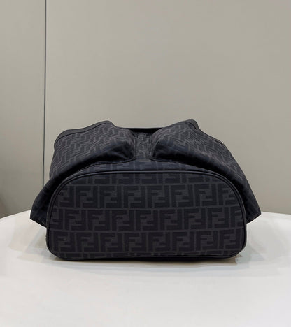 FENDI STRIKE LARGE 46 FF BLACK JACQUARD FABRIC BACKPACK