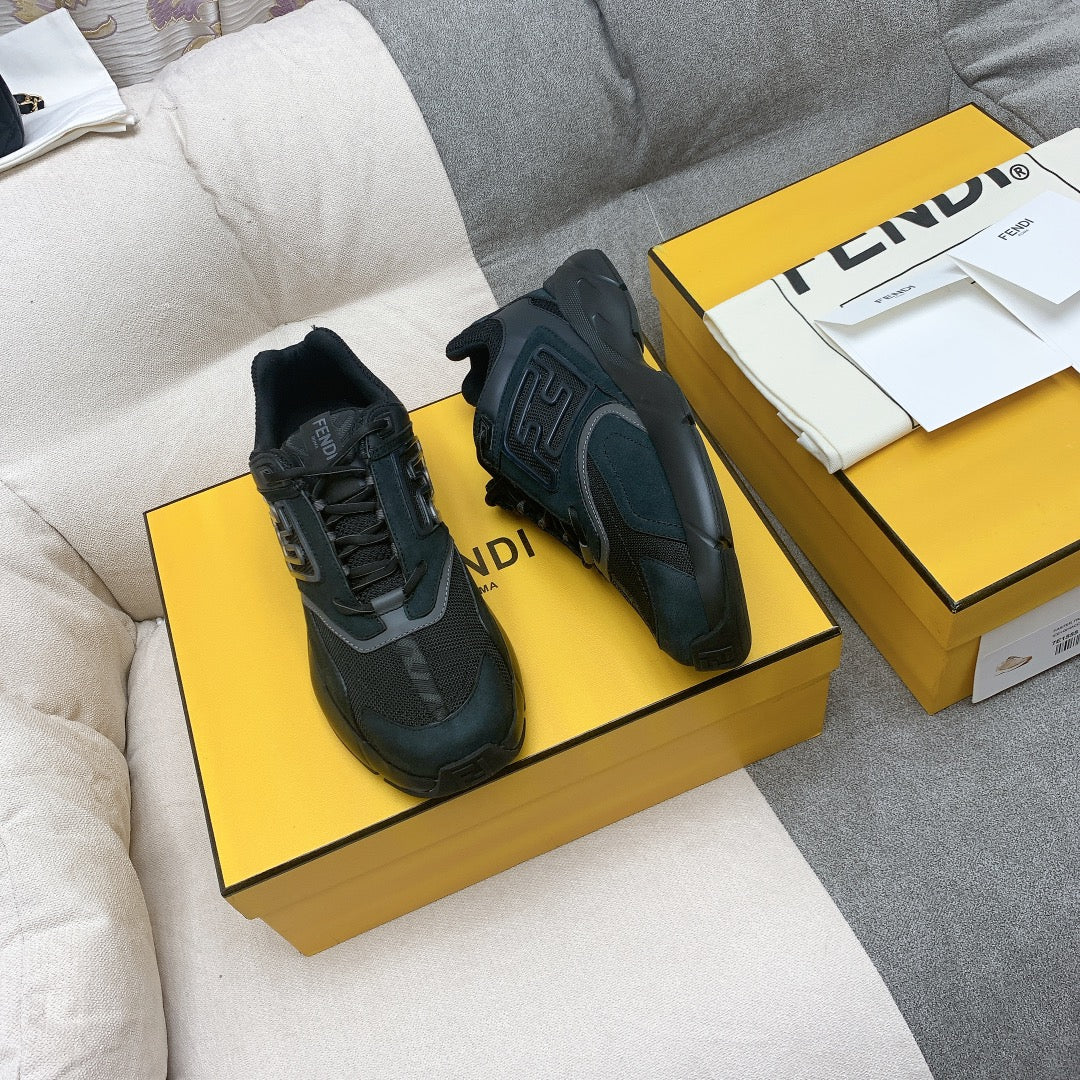 FENDI FASTER TRAINERS IN BLACK SUEDE AND BREATHABLE MESH