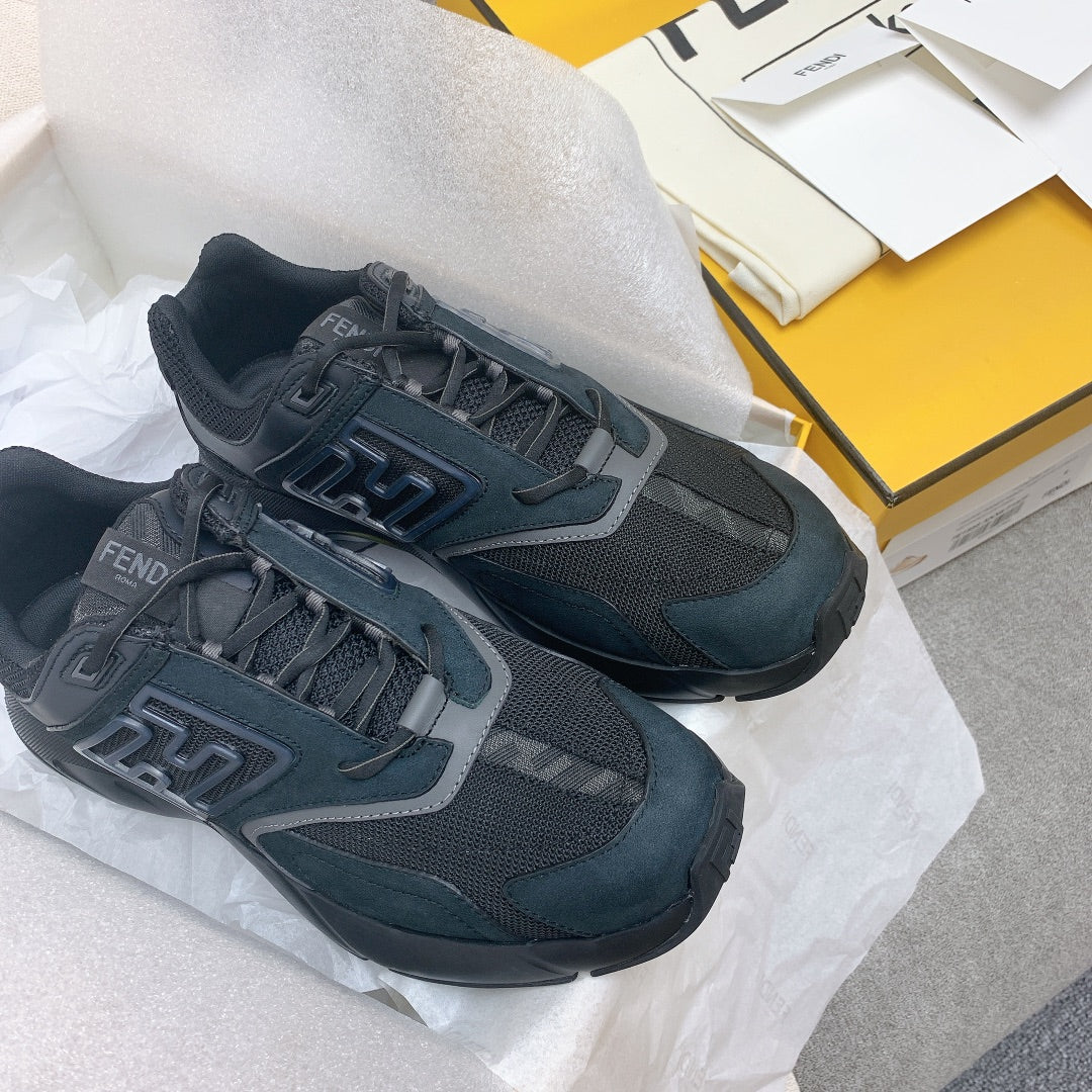 FENDI FASTER TRAINERS IN BLACK SUEDE AND BREATHABLE MESH