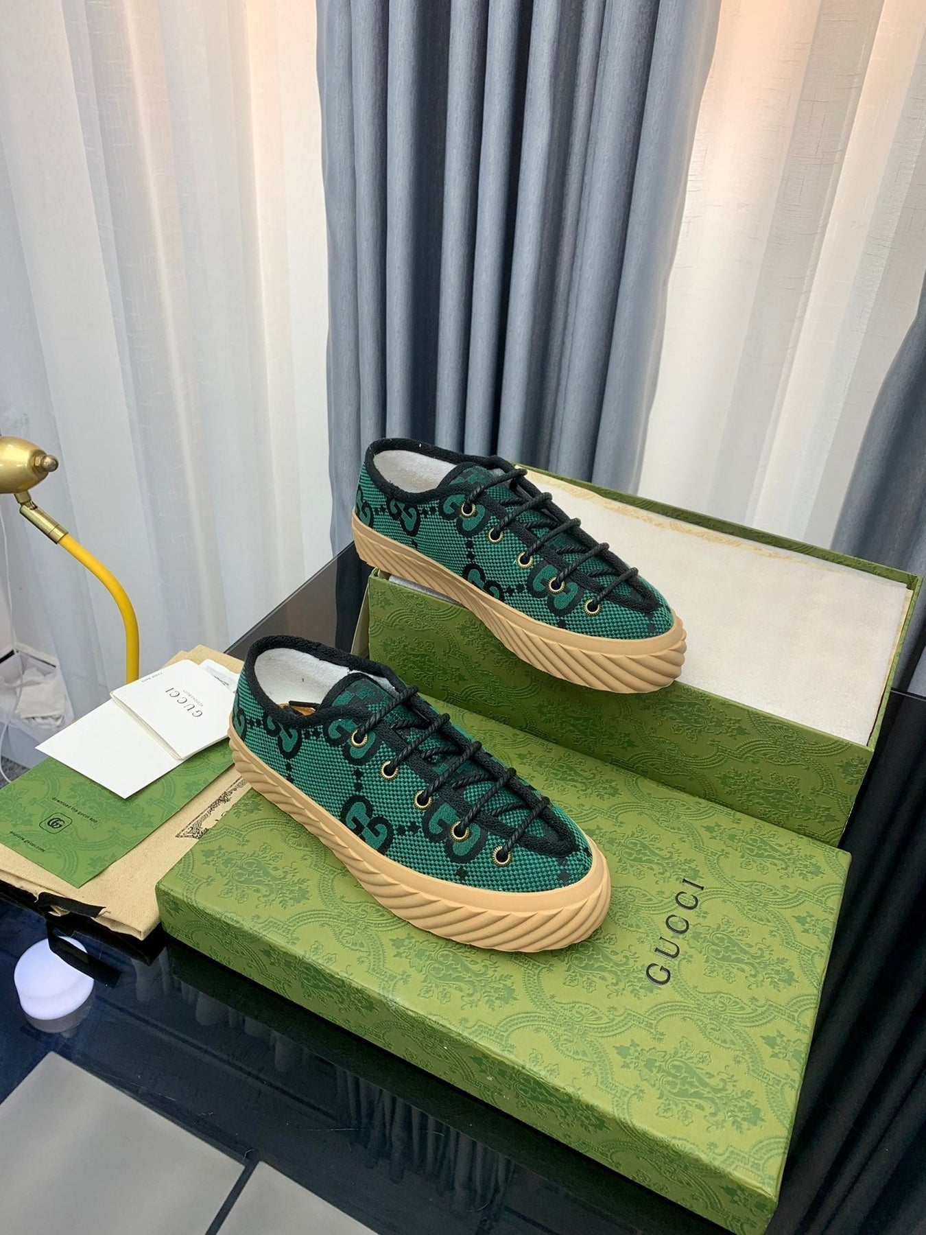 GG UNIQUE SNEAKER THICK-SOLE CASTLETON GREEN CANVAS