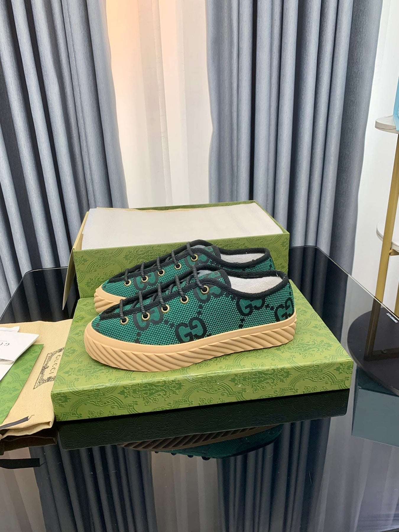 GG UNIQUE SNEAKER THICK-SOLE CASTLETON GREEN CANVAS