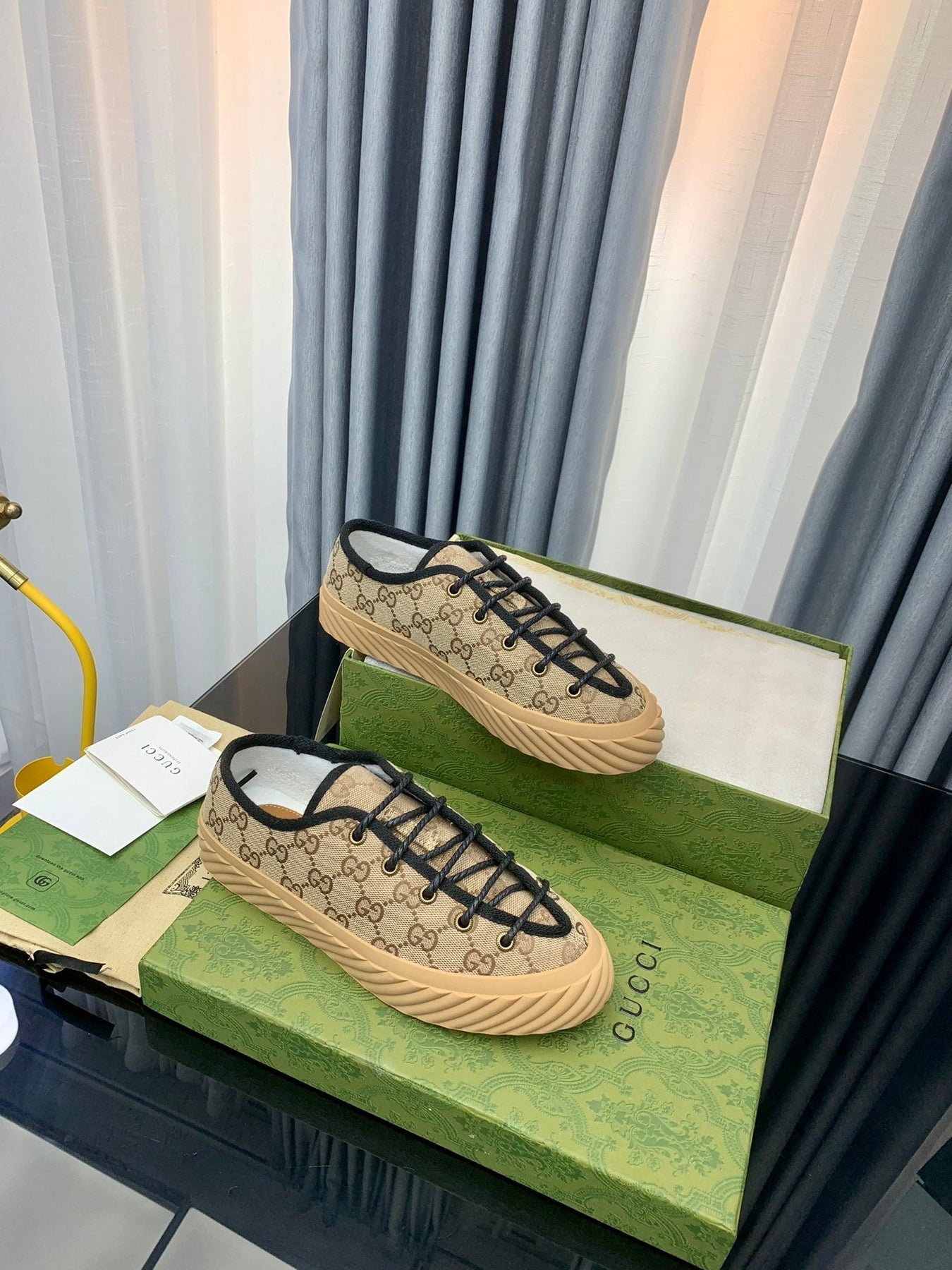 GG UNIQUE SNEAKER THICK-SOLE LIGHT BROWN CANVAS