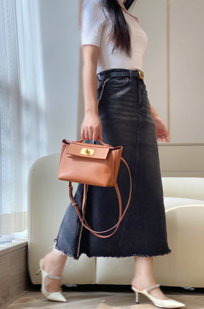 MINI 24/24 21CM IN ORANGE MINIMUM EVERCOLOR CALFSKIN GOLD KELLY BUCKLE