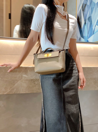 MINI 24/24 21CM IN TOGO ETOUPE EVERCOLOR CALFSKIN GOLD KELLY BUCKLE