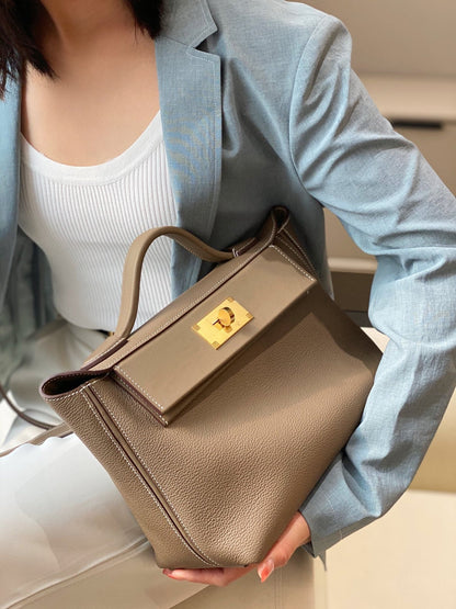 MINI 24/24 29CM IN TOGO ETOUPE EVERCOLOR CALFSKIN GOLD KELLY BUCKLE