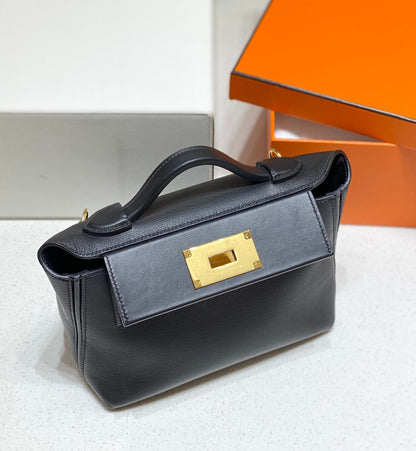 MINI 24/24 21CM IN BLACK EVERCOLOR CALFSKIN GOLD KELLY BUCKLE