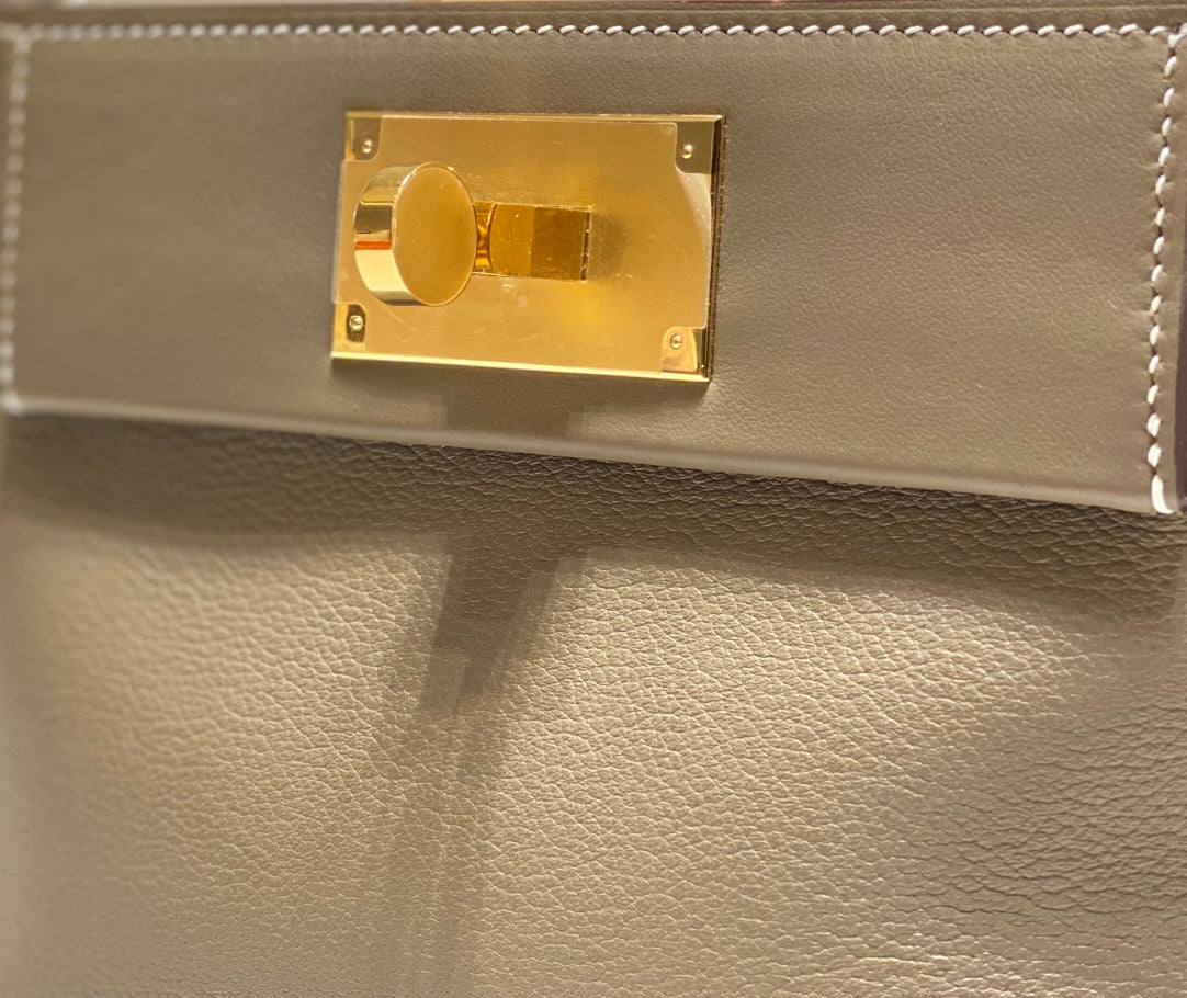 MINI 24/24 21CM IN TOGO ETOUPE EVERCOLOR CALFSKIN GOLD KELLY BUCKLE