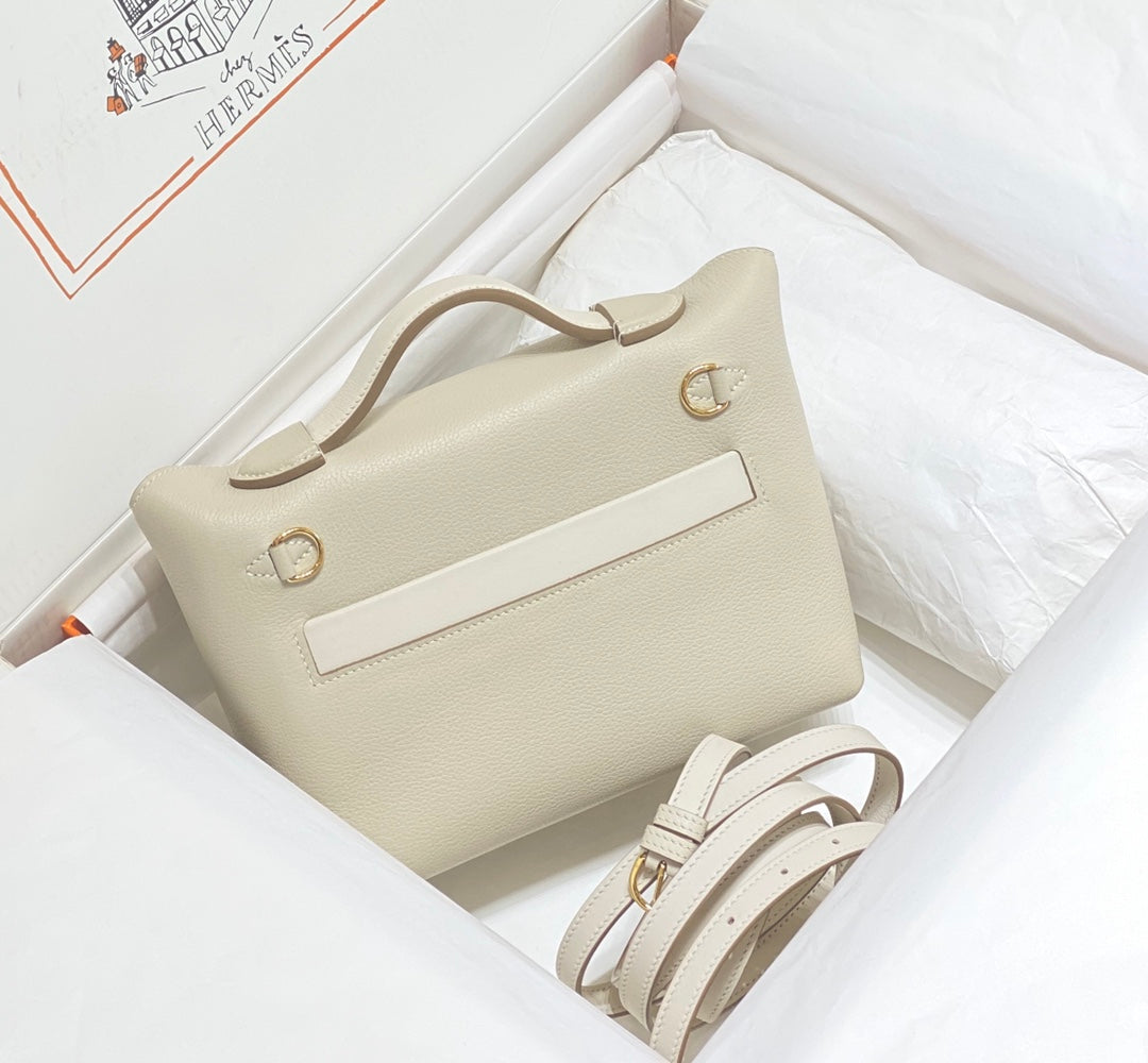 MINI 24/24 21CM IN OFF WHITE EVERCOLOR CALFSKIN GOLD KELLY BUCKLE