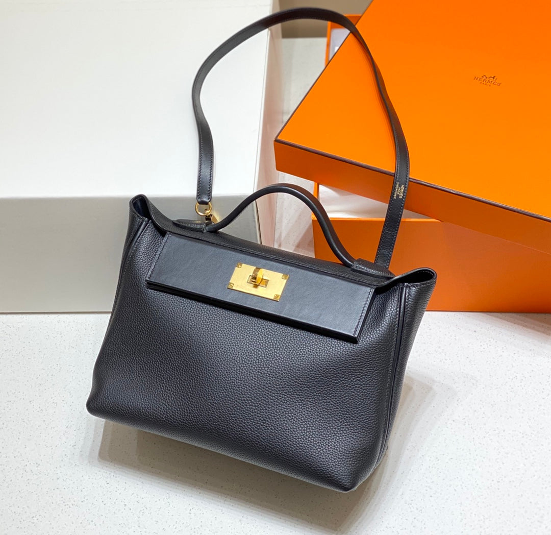 MINI 24/24 29CM IN BLACK EVERCOLOR CALFSKIN GOLD KELLY BUCKLE