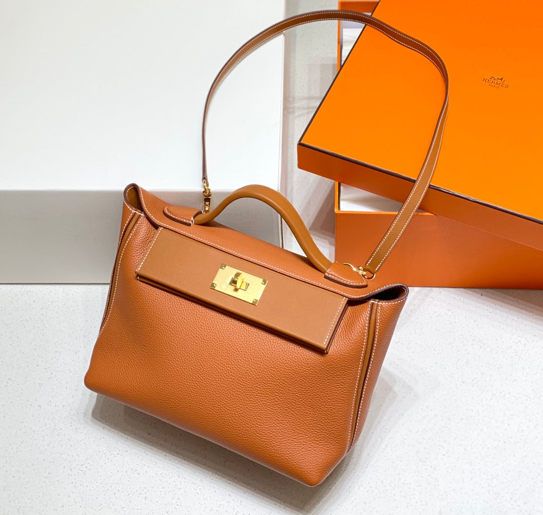 MINI 24/24 29CM IN ORANGE MINIMUM EVERCOLOR CALFSKIN GOLD KELLY BUCKLE