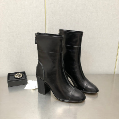 HIGH HEEL ANKLE BOOTS IN BLACK CALFSKIN