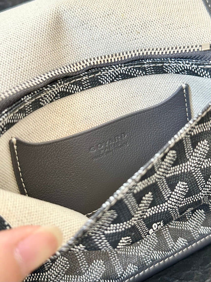 PLUMET POCKET WALLET 20 IN GREY BLACK GOYARDINE CANVAS AND LAMBSKIN TRIM