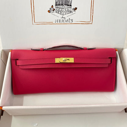KELLY CUT 31 IN CHERRY RED CALFSKIN WITH GOLD HARDWARE