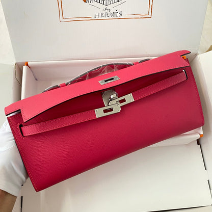 KELLY CUT 31 IN CHERRY RED CALFSKIN WITH SILVER HARDWARE