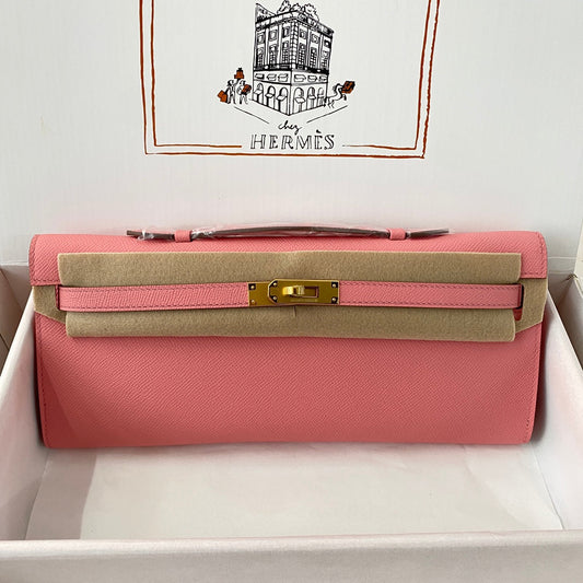 KELLY CUT 31 IN SALMON PINK CALFSKIN WITH GOLD HARDWARE