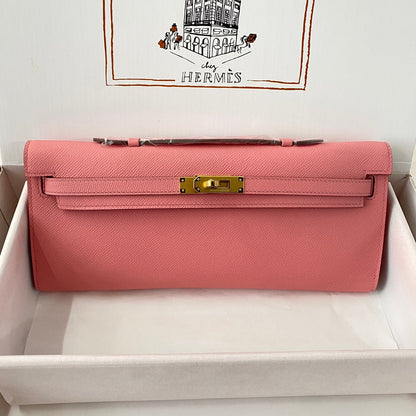 KELLY CUT 31 IN SALMON PINK CALFSKIN WITH GOLD HARDWARE