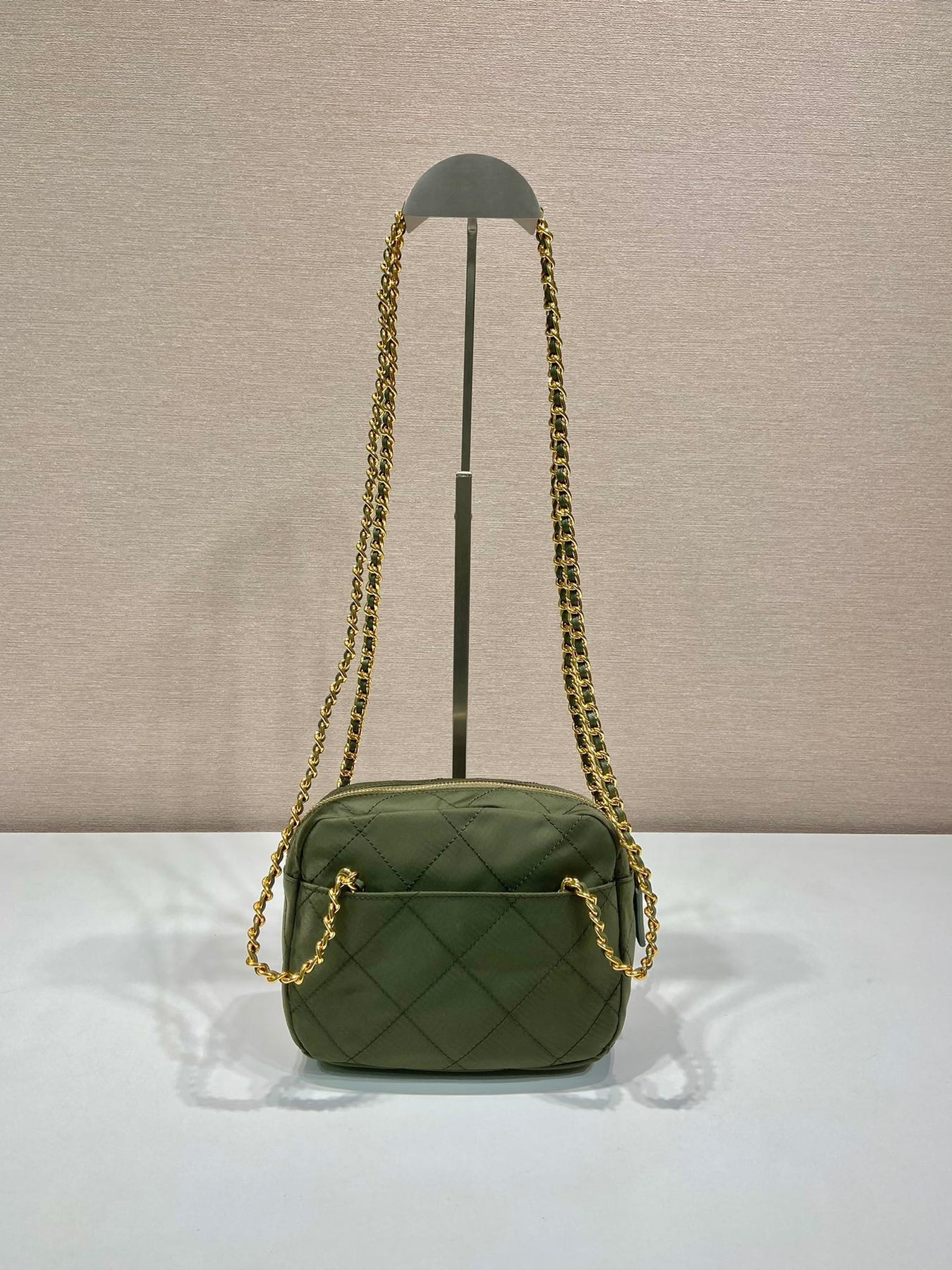QUILTED HOBO BAG 19 IN PICKLE GREEN HANDMADE NYLON GOLD HARDWARE