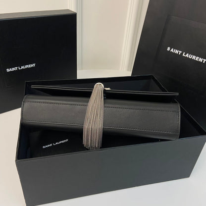 KATE TASSEL 24 BLACK CALFSKIN WITH SILVER LOGO