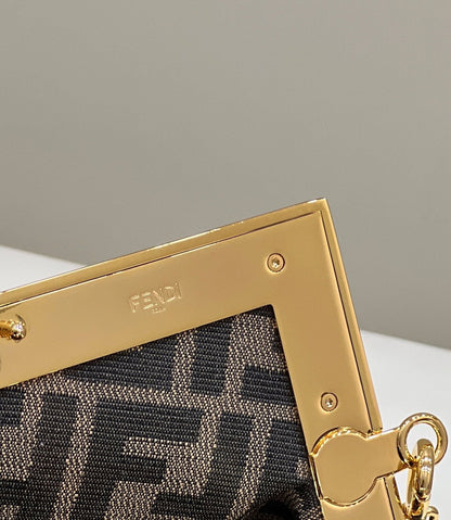 FENDI FIRST SMALL 26 BLACK LEATHER BAG WITH EXOTIC DETAILS