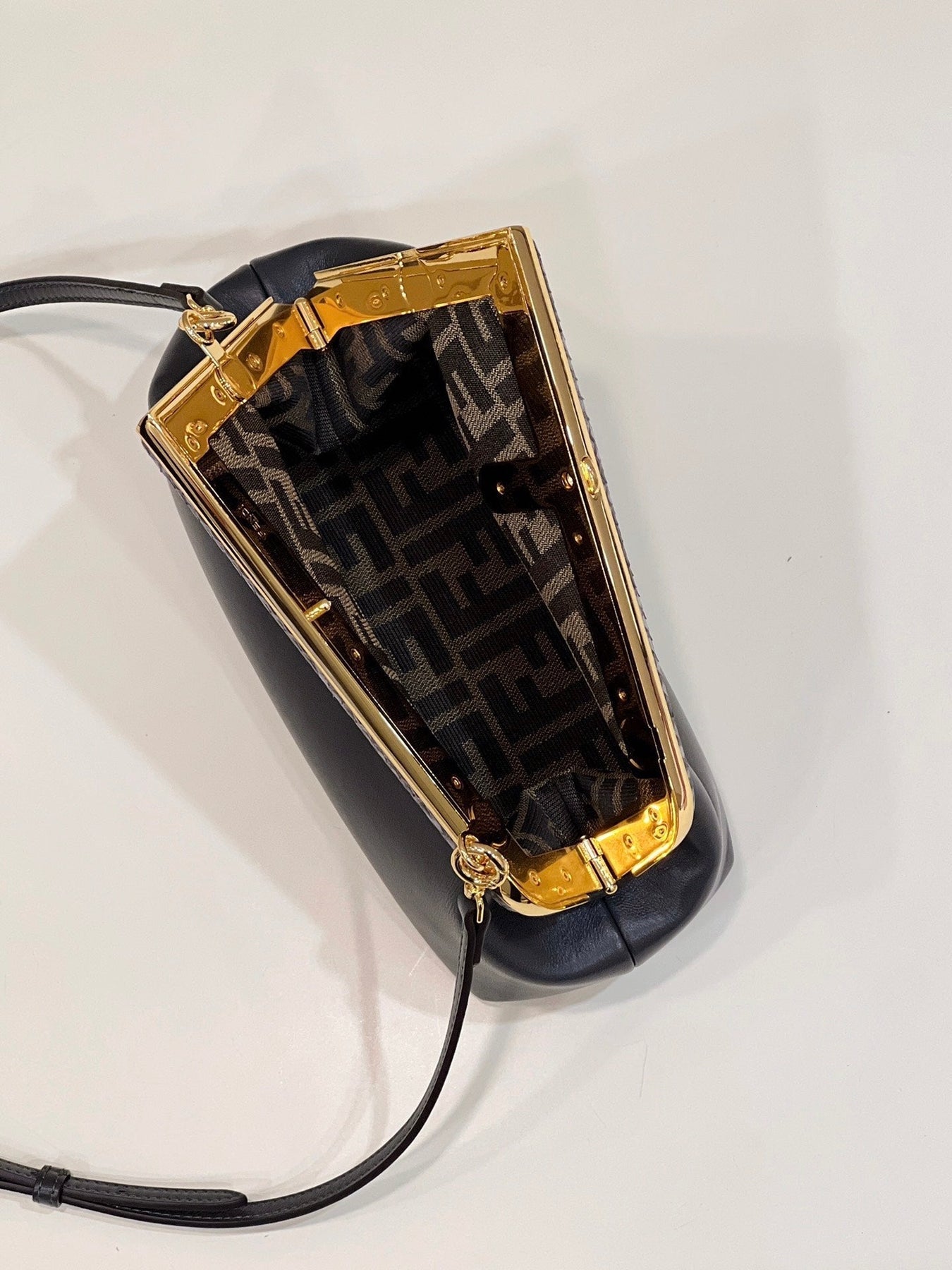 FENDI FIRST SMALL 26 BLACK LEATHER BAG WITH EXOTIC DETAILS