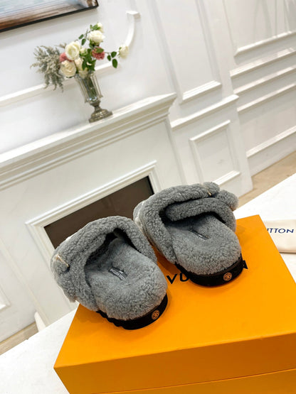 DAD SANDAL MULE IN SHADOW GRAY MIX WHITE FLEECE