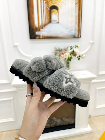 DAD SANDAL MULE IN SHADOW GRAY MIX WHITE FLEECE