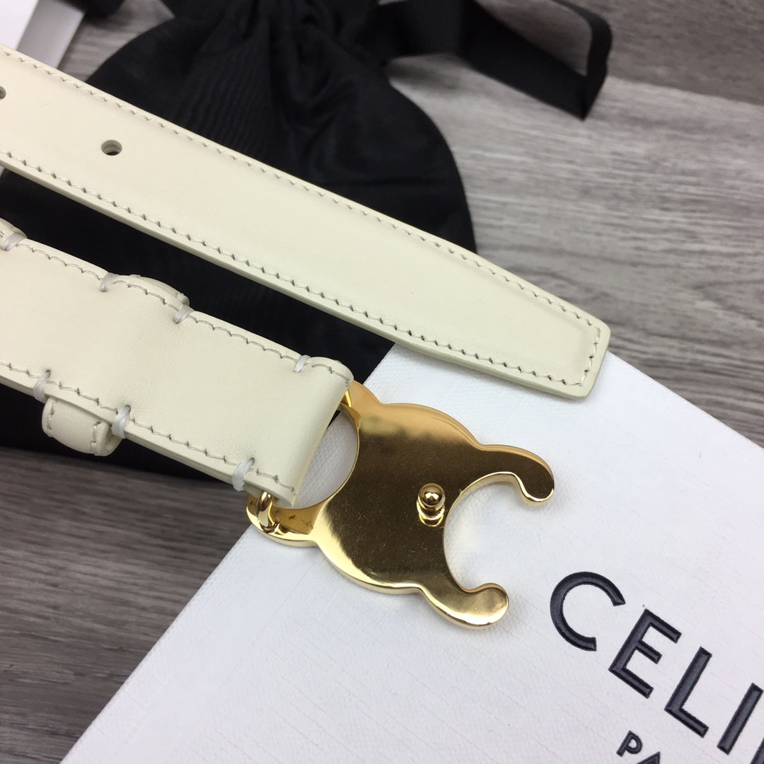 CL MEDIUM 25 MM TRIOMPHE BELT IN WHITE LEATHER GOLD HARDWARE