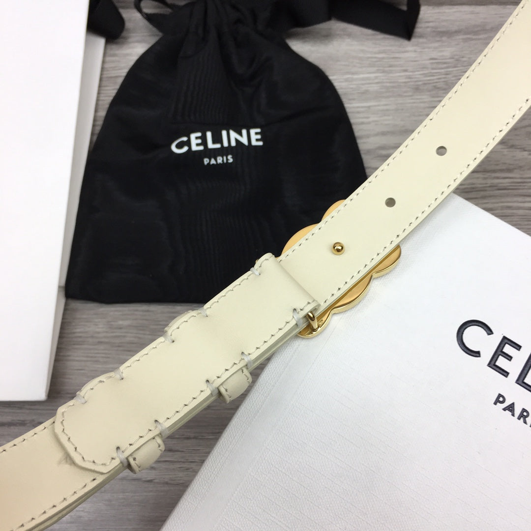 CL MEDIUM 25 MM TRIOMPHE BELT IN WHITE LEATHER GOLD HARDWARE