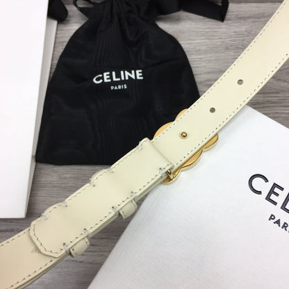 CL MEDIUM 25 MM TRIOMPHE BELT IN WHITE LEATHER GOLD HARDWARE