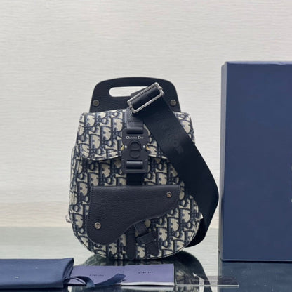 GALLOP SLING BAG 27 IN BEIGE MIX BLACK OBLIQUE JACQUARD AND CALFSKIN