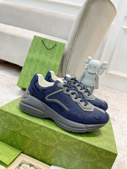GG RHYTON TRAINER NAVY AND GRAY LAMBSKIN