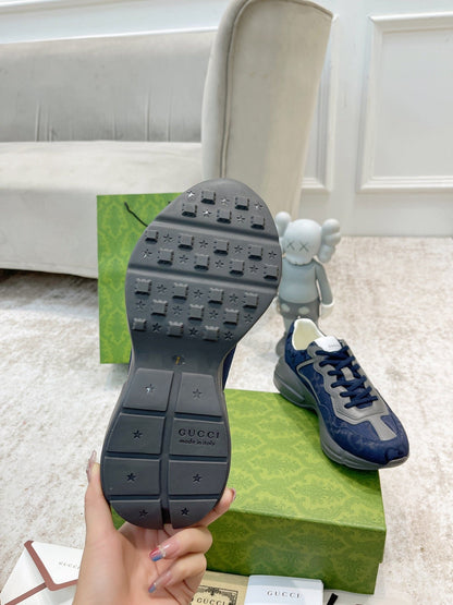 GG RHYTON TRAINER NAVY AND GRAY LAMBSKIN
