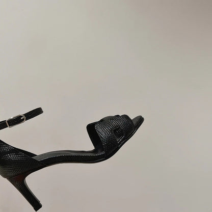 PREMIERE 70 SANDAL IN BLACK GRAINED CALFSKIN