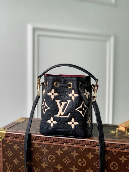 NANO NOÉ 16 IN BLACK BEIGE BICOLOR MONOGRAM EMPREINTE CALFSKIN