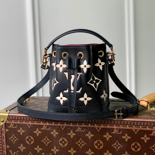 NANO NOÉ 16 IN BLACK BEIGE BICOLOR MONOGRAM EMPREINTE CALFSKIN