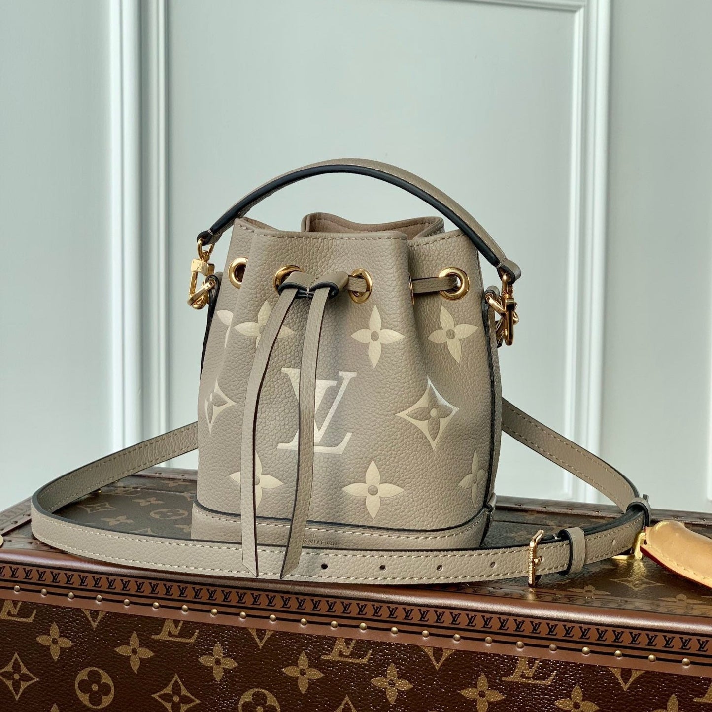 NANO NOÉ 16 IN GREY TOURTERELLE BICOLOR MONOGRAM EMPREINTE CALFSKIN