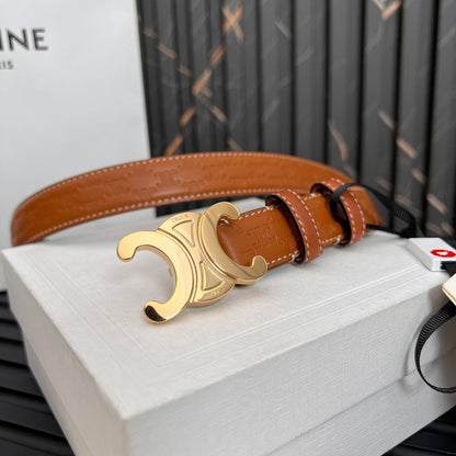 CL TRIOMPHE 25 MM BELT IN ORANGE CALFSKIN GOLD HARDWARE